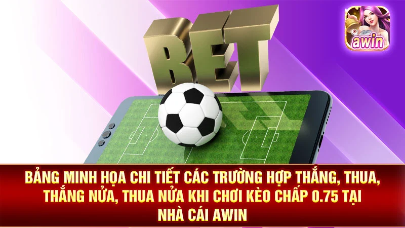 Bảng minh họa chi tiết các trường hợp thắng, thua, thắng nửa, thua nửa khi chơi kèo chấp 0.75 tại nhà cái AWIN.